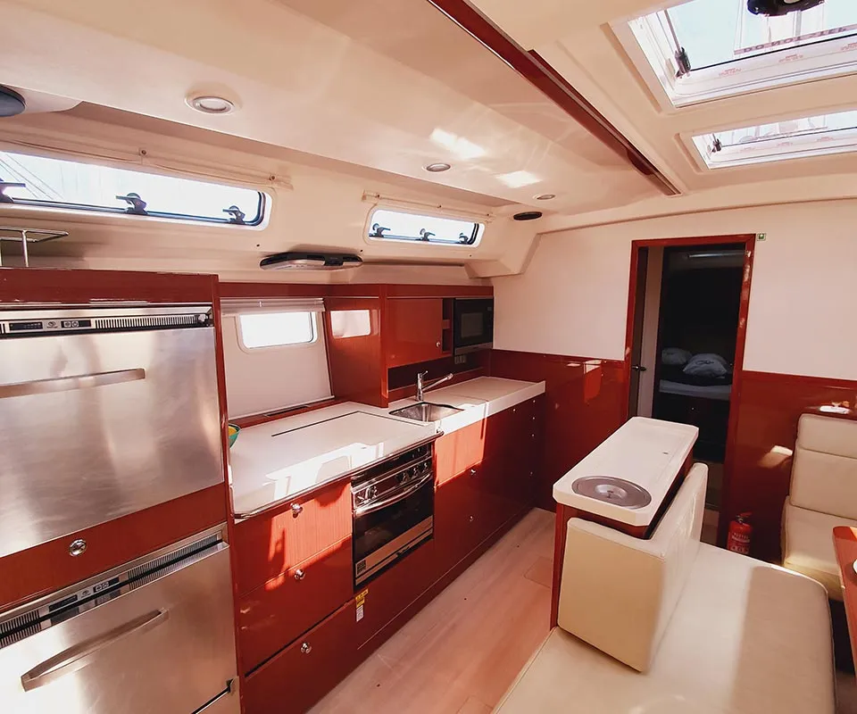Galley of Skyline, a Hanse 505 sailboat at Punat, Croatia