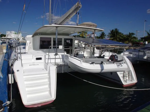 Exterior view of Estrella, a Lagoon 421 catamaran at Cienfuegos, Cuba