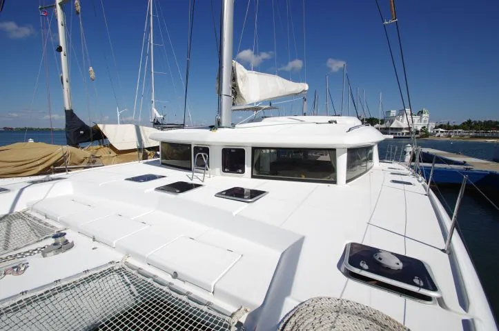 Deck of Estrella, a Lagoon 421 catamaran at Cienfuegos, Cuba
