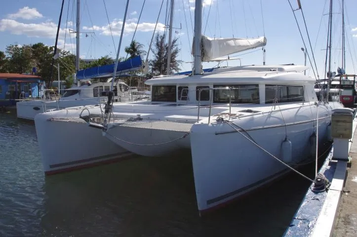 Exterior view of Estrella, a Lagoon 421 catamaran at Cienfuegos, Cuba