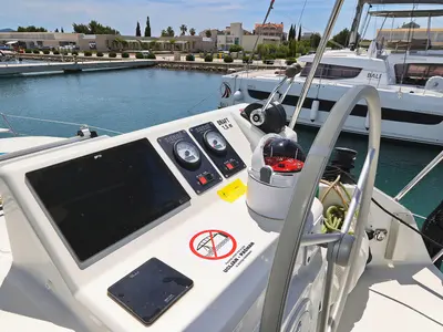 Cockpit of Esteri, a Bali Catspace catamaran at Općina Sukošan, Croatia