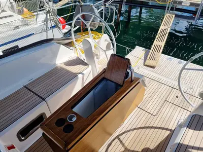 Deck of Romi, a Bavaria Cruiser 46 sailboat at Punat, Croatia