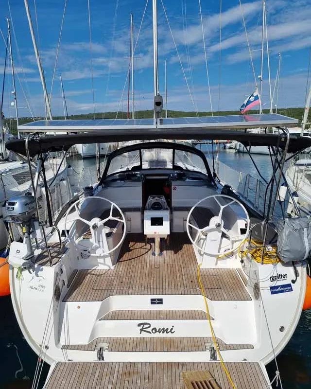 Cockpit of Romi, a Bavaria Cruiser 46 sailboat at Punat, Croatia