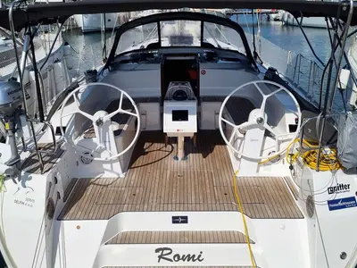 Cockpit of Romi, a Bavaria Cruiser 46 sailboat at Punat, Croatia