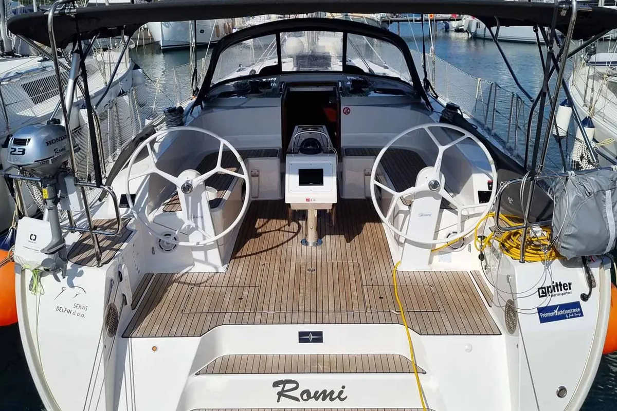 Cockpit of Romi, a Bavaria Cruiser 46 sailboat at Punat, Croatia