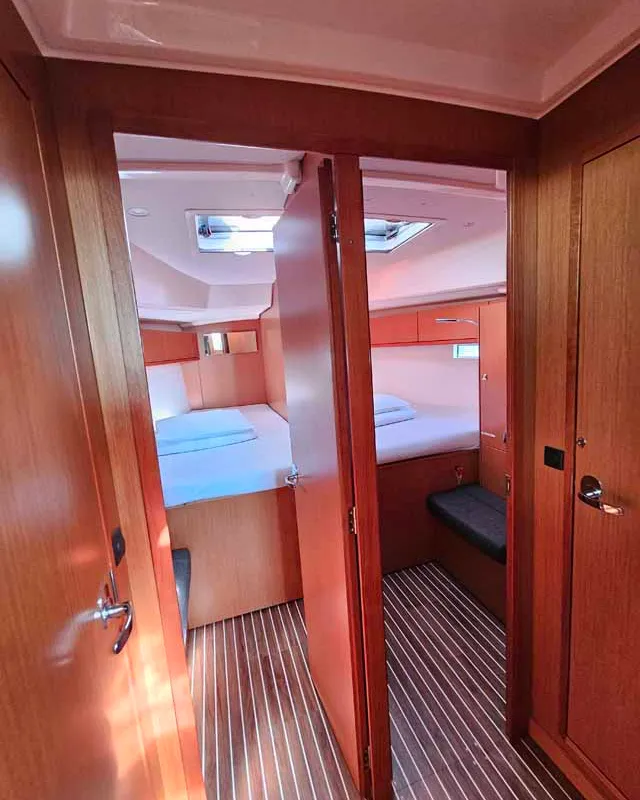 Cabin on Romi, a Bavaria Cruiser 46 sailboat at Punat, Croatia