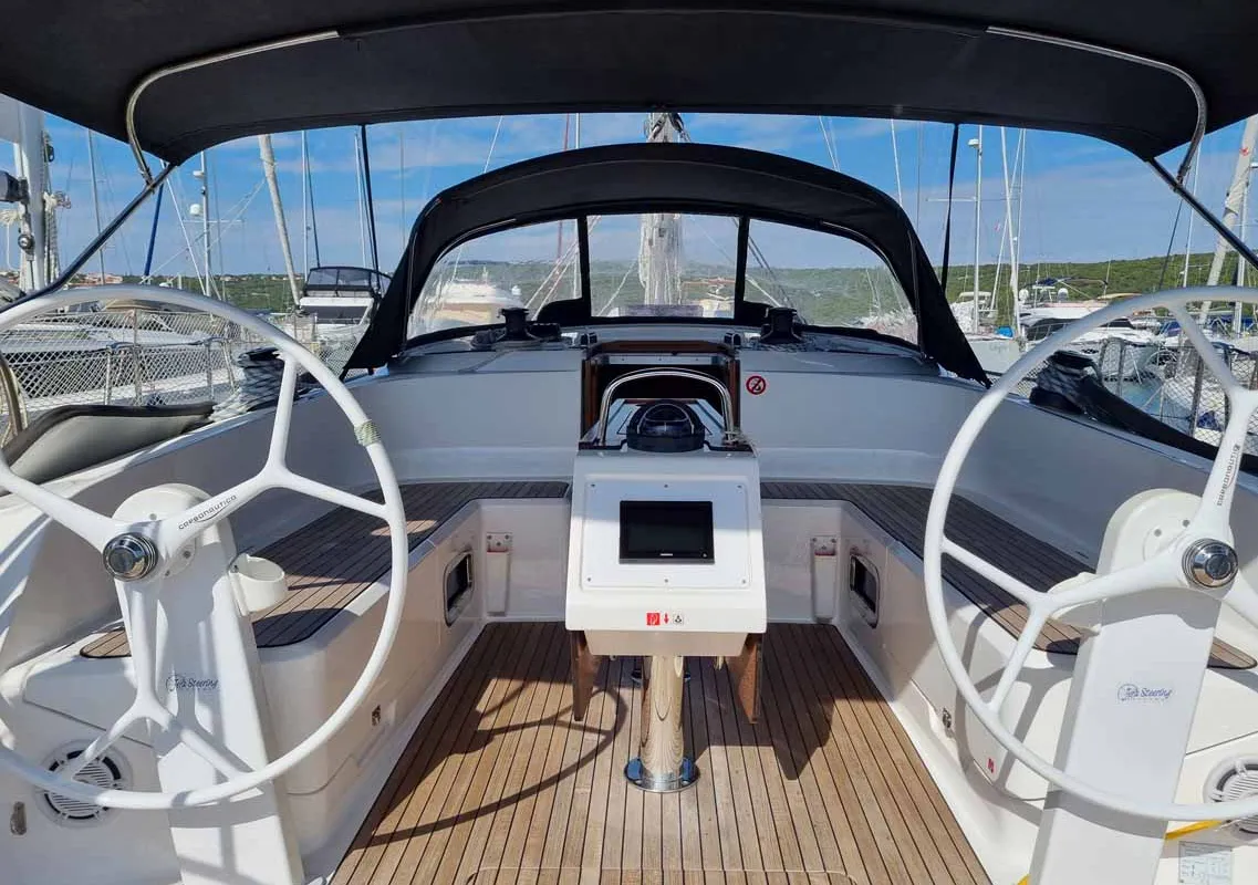 Cockpit of Romi, a Bavaria Cruiser 46 sailboat at Punat, Croatia