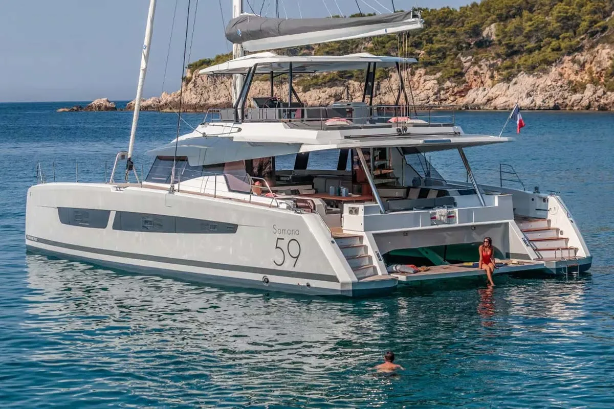 LA PERLE, a Fountaine Pajot Samana 59 catamaran at Road Town, British Virgin Islands