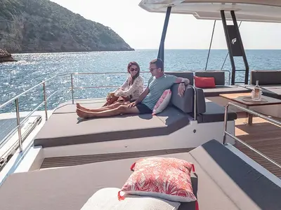 LA PERLE, a Fountaine Pajot Samana 59 catamaran at Parham Town, British Virgin Islands