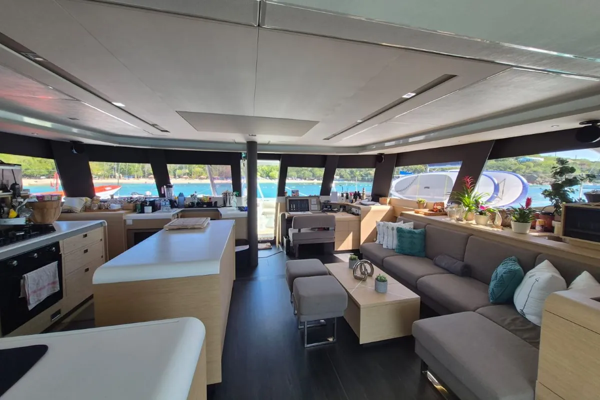 LA PERLE, a Fountaine Pajot Samana 59 catamaran at Parham Town, British Virgin Islands