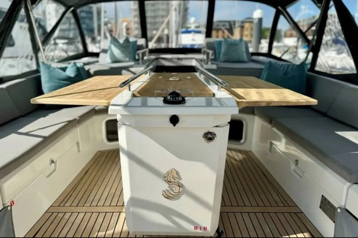 Cockpit of Kas, a Beneteau Oceanis 51.1 sailboat at Athens, Greece