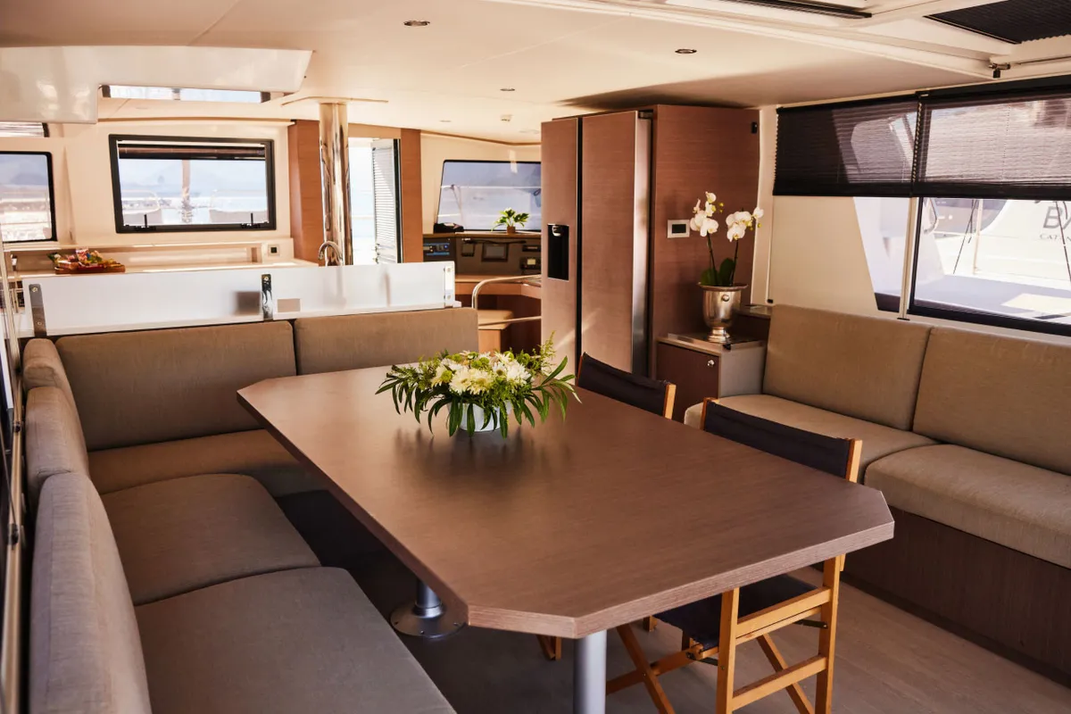 Salon of Senior, a Bali 4.6 catamaran at Marmaris, Turkey