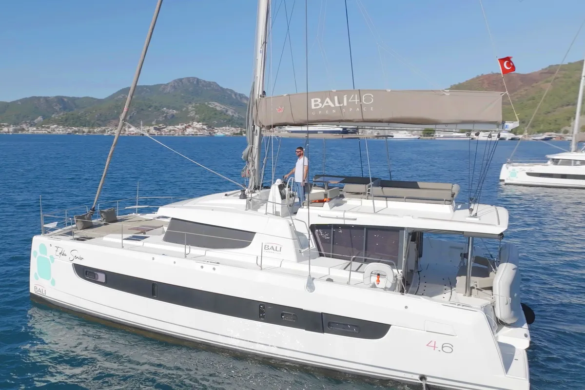 Exterior view of Senior, a Bali 4.6 catamaran at Marmaris, Turkey