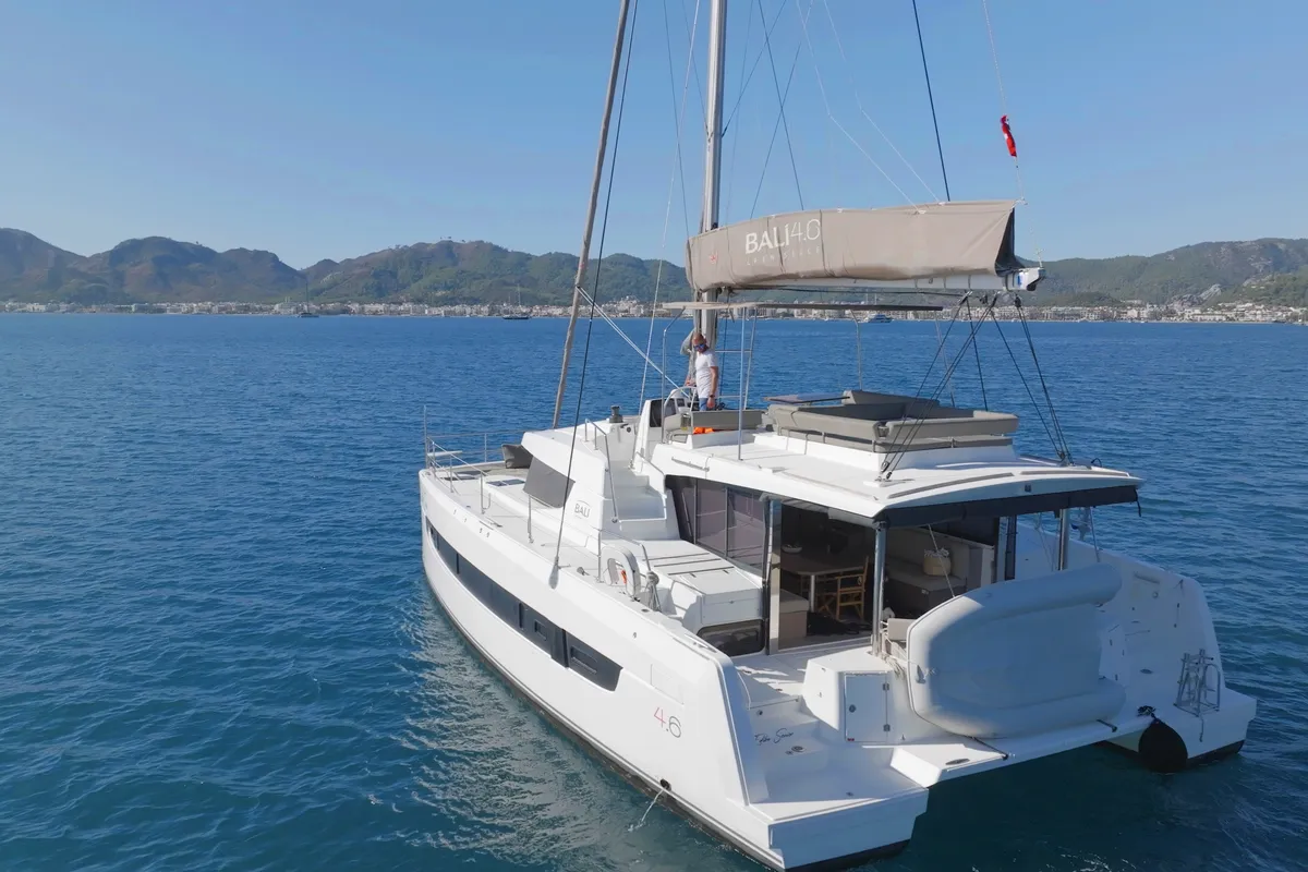 Exterior view of Senior, a Bali 4.6 catamaran at Marmaris, Turkey