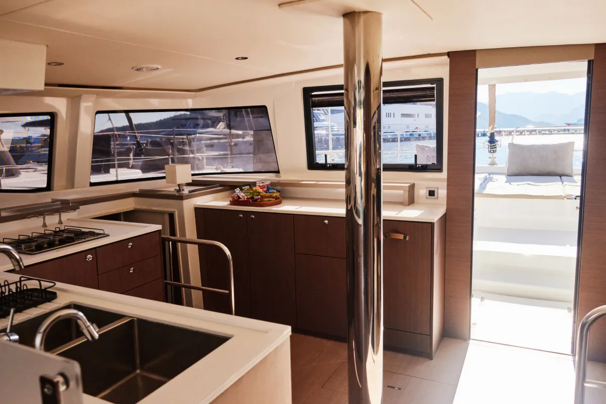Galley of Senior, a Bali 4.6 catamaran at Marmaris, Turkey
