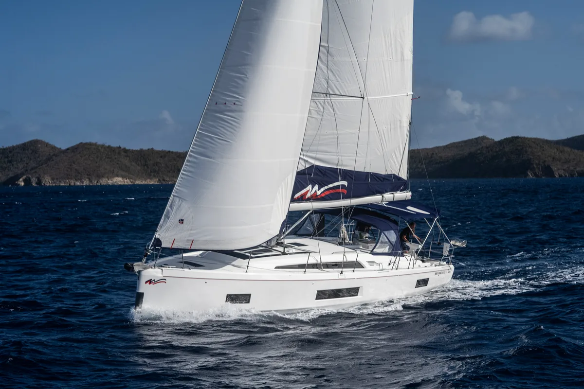 Exterior view of Moorings 46.3 Club, a Beneteau Oceanis 46.1 sailboat at Road Town, British Virgin Islands