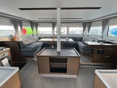 Deck of Merev, a Lagoon 50 catamaran at Seget Donji, Croatia