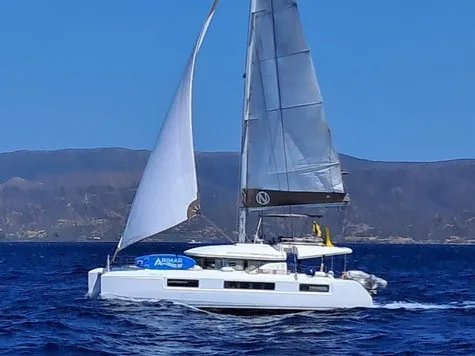 Salon of Merev, a Lagoon 50 catamaran at Seget Donji, Croatia