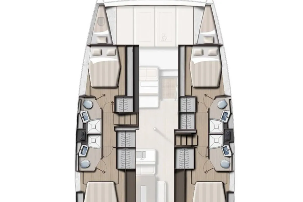 Floor plan of EROS, a Bali 4.6 catamaran at Olbia, Italy
