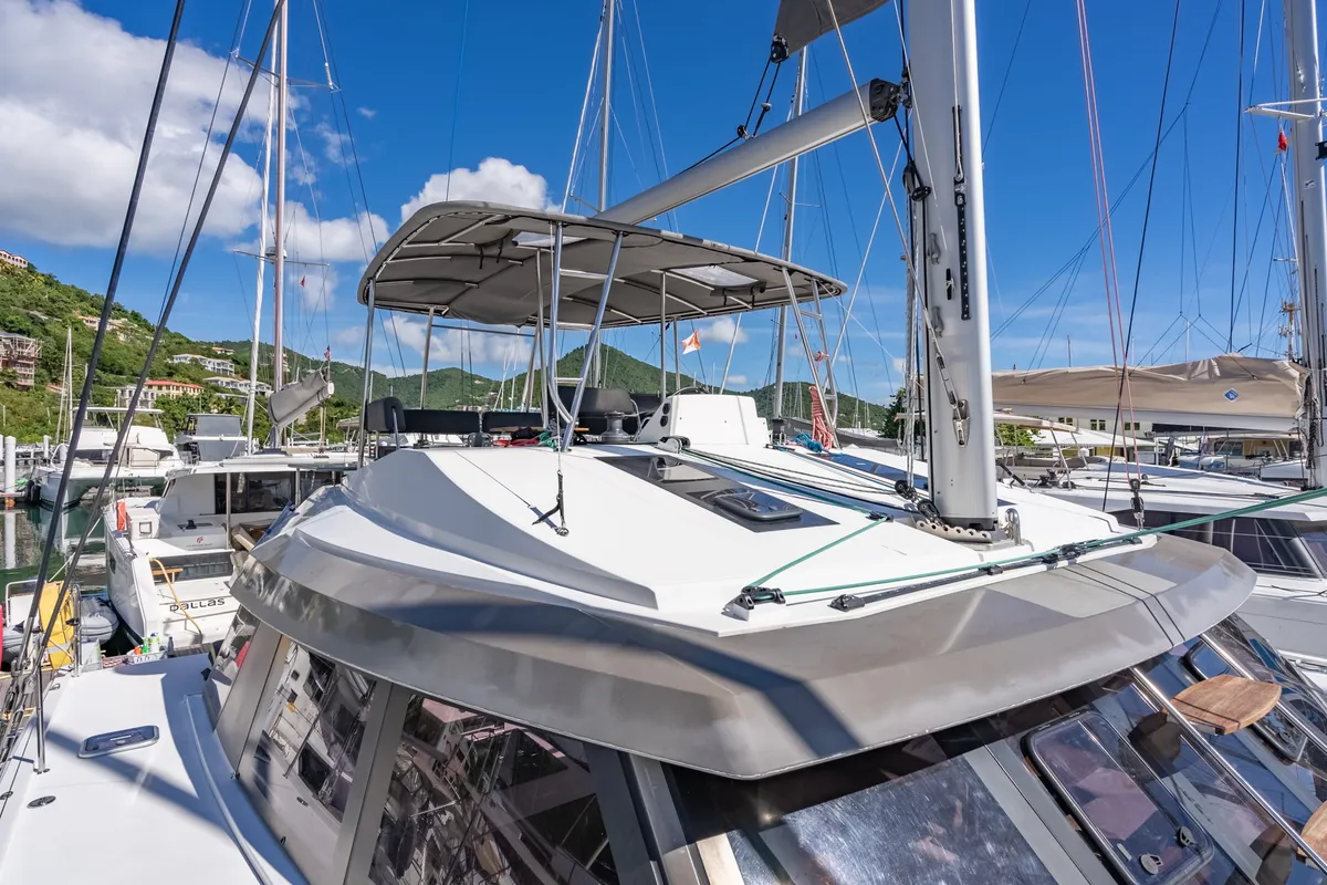 Deck of Seas’d Up, a Nautitech 46 Fly catamaran at Road Town, British Virgin Islands