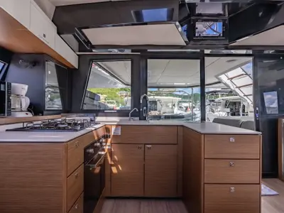 Galley of Seas’d Up, a Nautitech 46 Fly catamaran at Road Town, British Virgin Islands