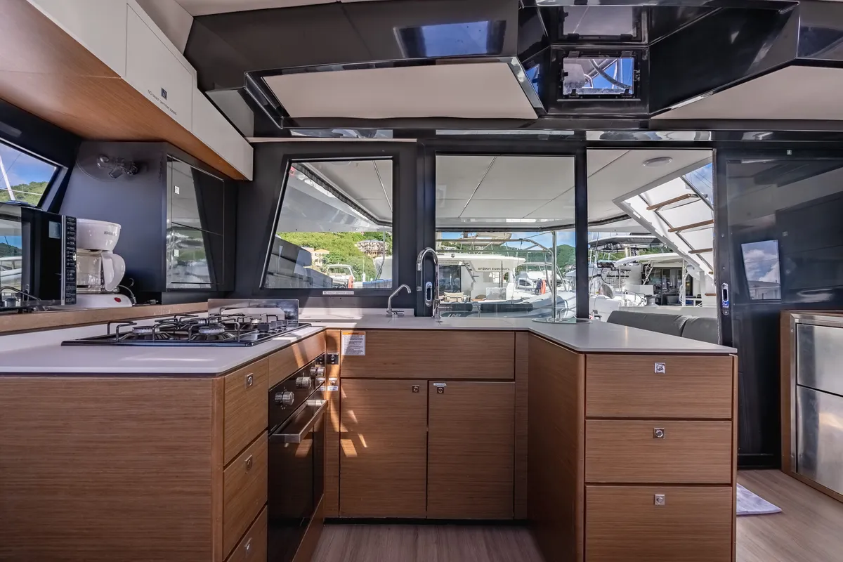 Galley of Seas’d Up, a Nautitech 46 Fly catamaran at Road Town, British Virgin Islands
