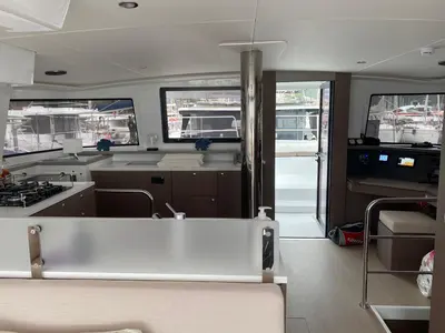 Galley of La Brise, a Bali 4.6 catamaran at Fethiye, Turkey