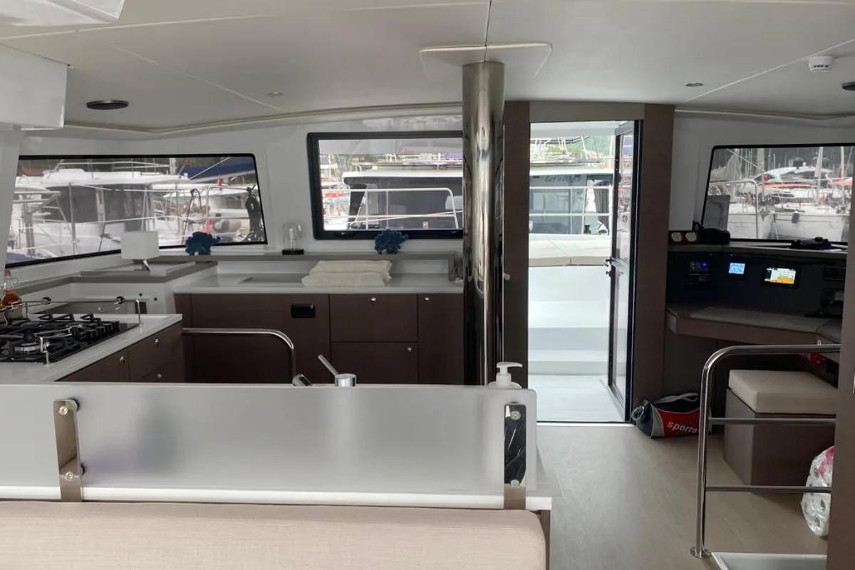 Galley of La Brise, a Bali 4.6 catamaran at Fethiye, Turkey