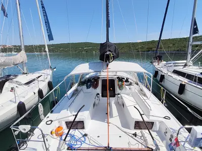 Deck of Sail la Vie, a Pogo 36 sailboat at Punat, Croatia