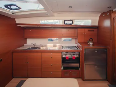 Galley of Sonia, a Dufour 460 Grand Large sailboat at Olbia, Italy