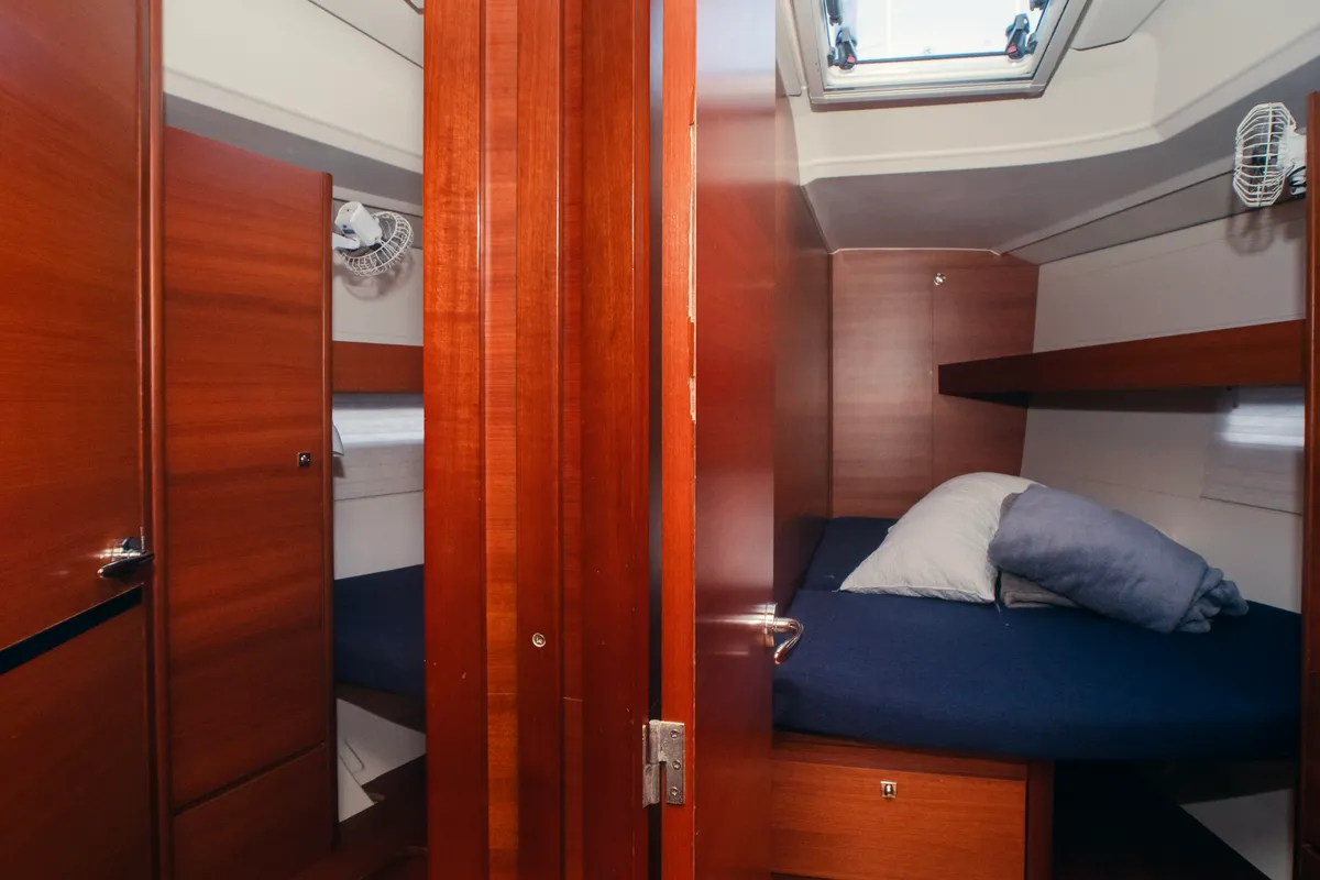 Cabin on Sonia, a Dufour 460 Grand Large sailboat at Olbia, Italy