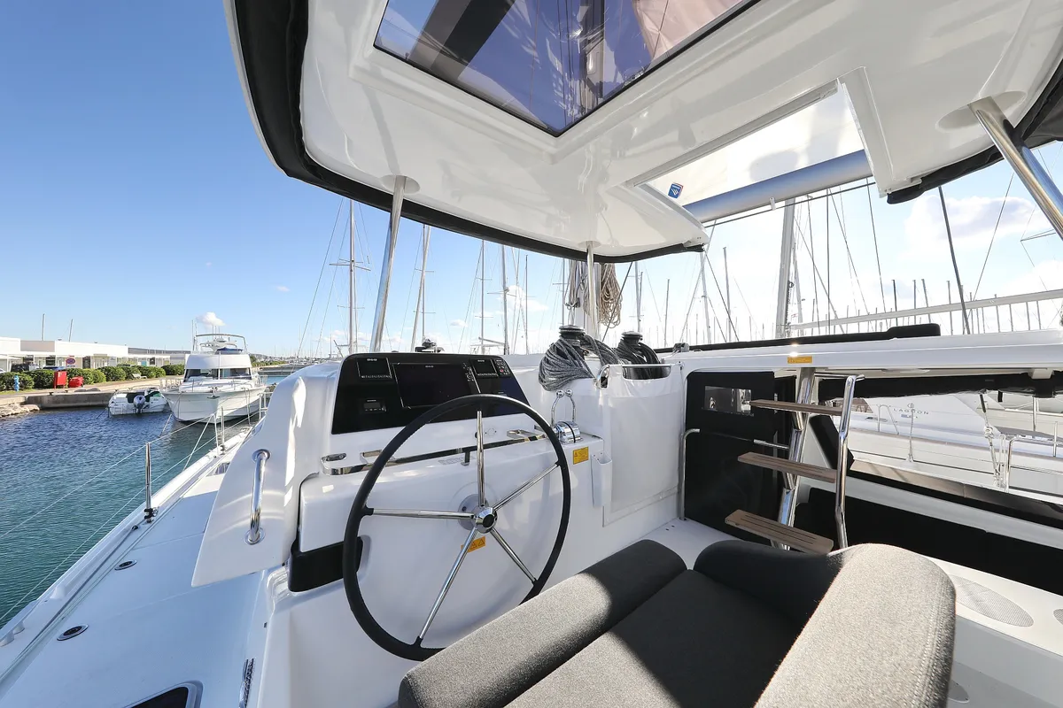 Cockpit of REA, a Lagoon 42 catamaran at Općina Sukošan, Croatia