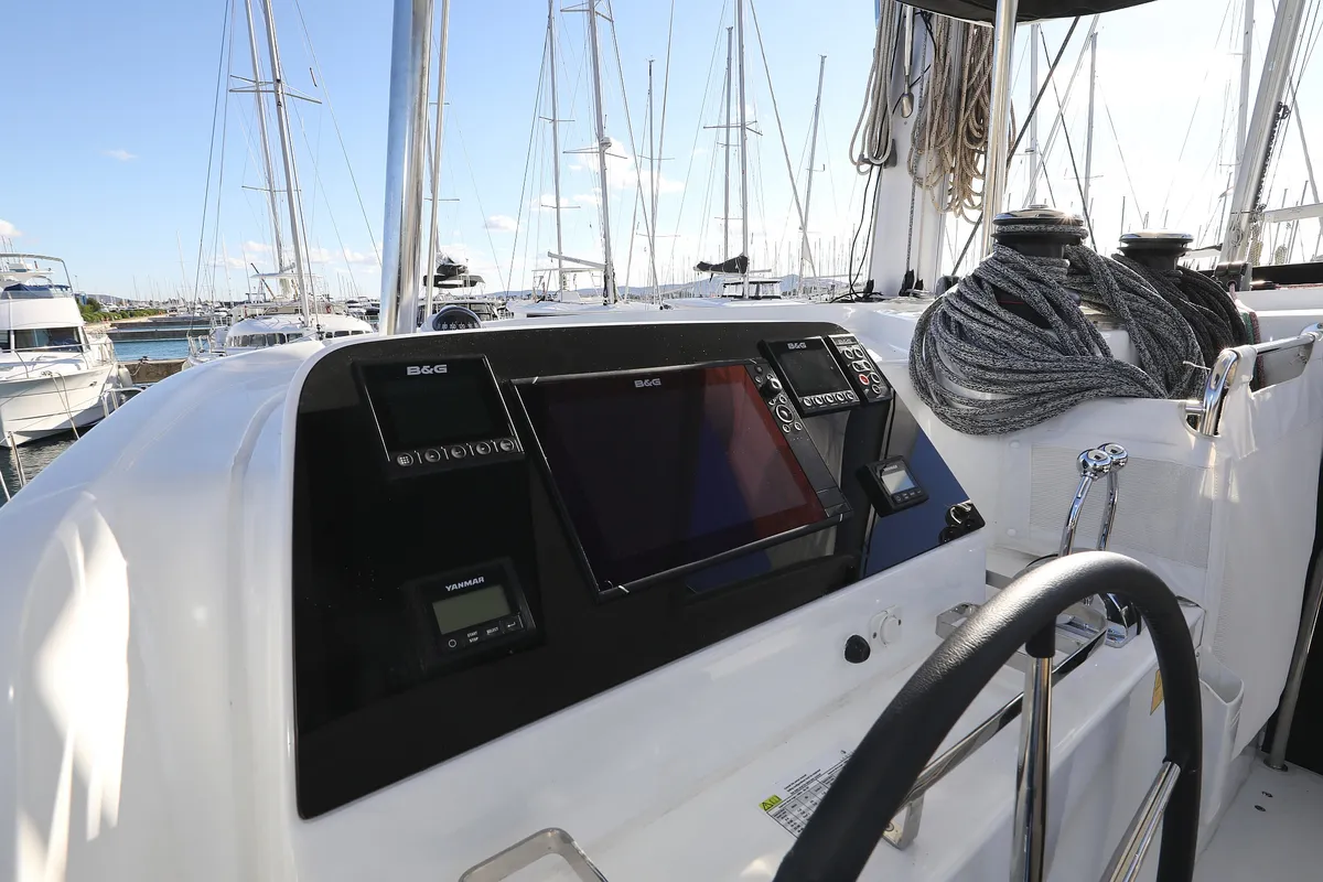 Cockpit of REA, a Lagoon 42 catamaran at Općina Sukošan, Croatia