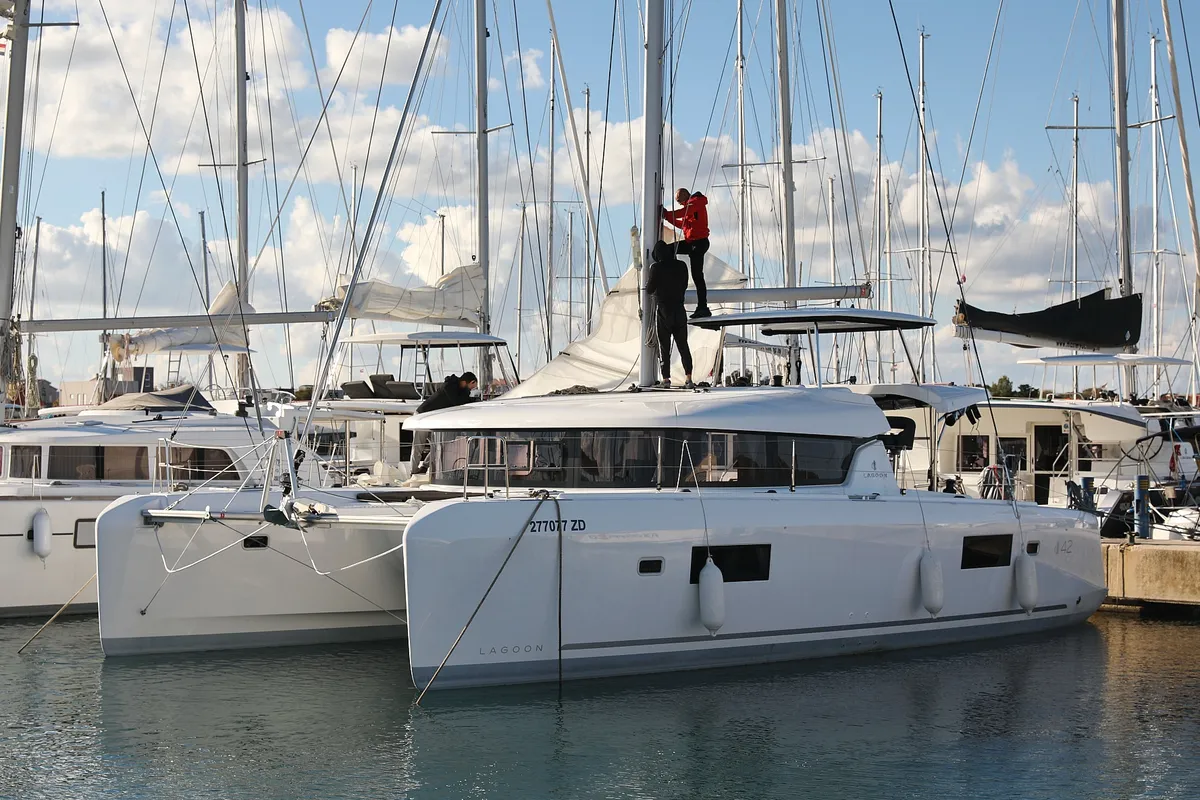 Exterior view of REA, a Lagoon 42 catamaran at Općina Sukošan, Croatia