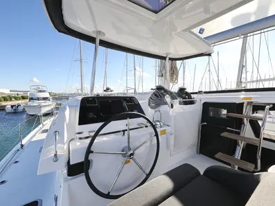 Cockpit of REA, a Lagoon 42 catamaran at Općina Sukošan, Croatia