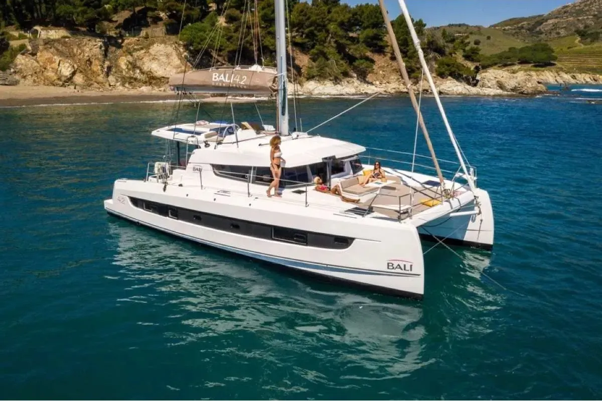 Exterior view of Solanna, a Bali 4.2 catamaran at Municipal Unit of Ellomenos, Greece