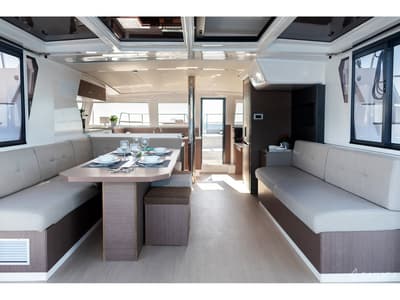 Salon of Solanna, a Bali 4.2 catamaran at Municipal Unit of Ellomenos, Greece