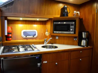 Galley of Drait 130, a De Drait Renal 36 motorboat at Drachten, Netherlands