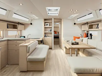Salon of Sea Eagle II, a Beneteau Oceanis 51.1 sailboat at Olbia, Italy