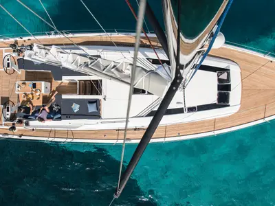 Deck of Sea Eagle II, a Beneteau Oceanis 51.1 sailboat at Olbia, Italy