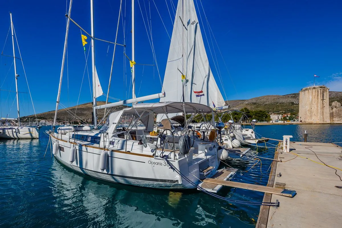 Exterior view of Obsession, a Beneteau Oceanis 38.1 sailboat at Dubrovnik, Croatia