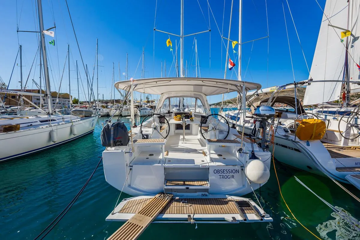 Exterior view of Obsession, a Beneteau Oceanis 38.1 sailboat at Dubrovnik, Croatia