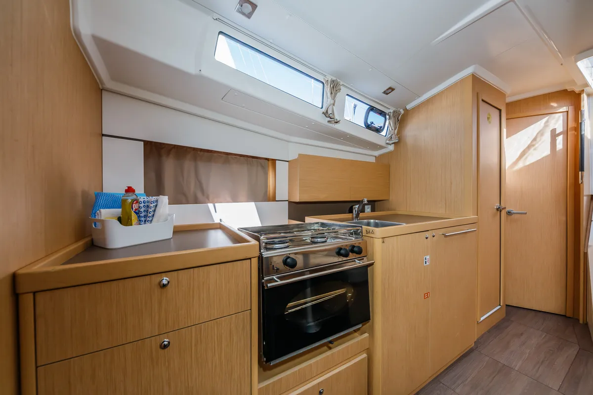 Galley of Obsession, a Beneteau Oceanis 38.1 sailboat at Dubrovnik, Croatia