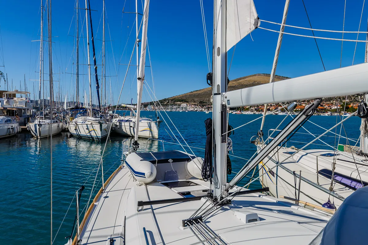 Deck of Obsession, a Beneteau Oceanis 38.1 sailboat at Dubrovnik, Croatia