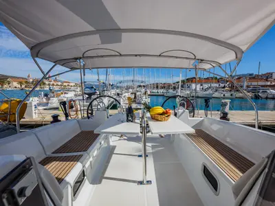 Deck of Obsession, a Beneteau Oceanis 38.1 sailboat at Dubrovnik, Croatia