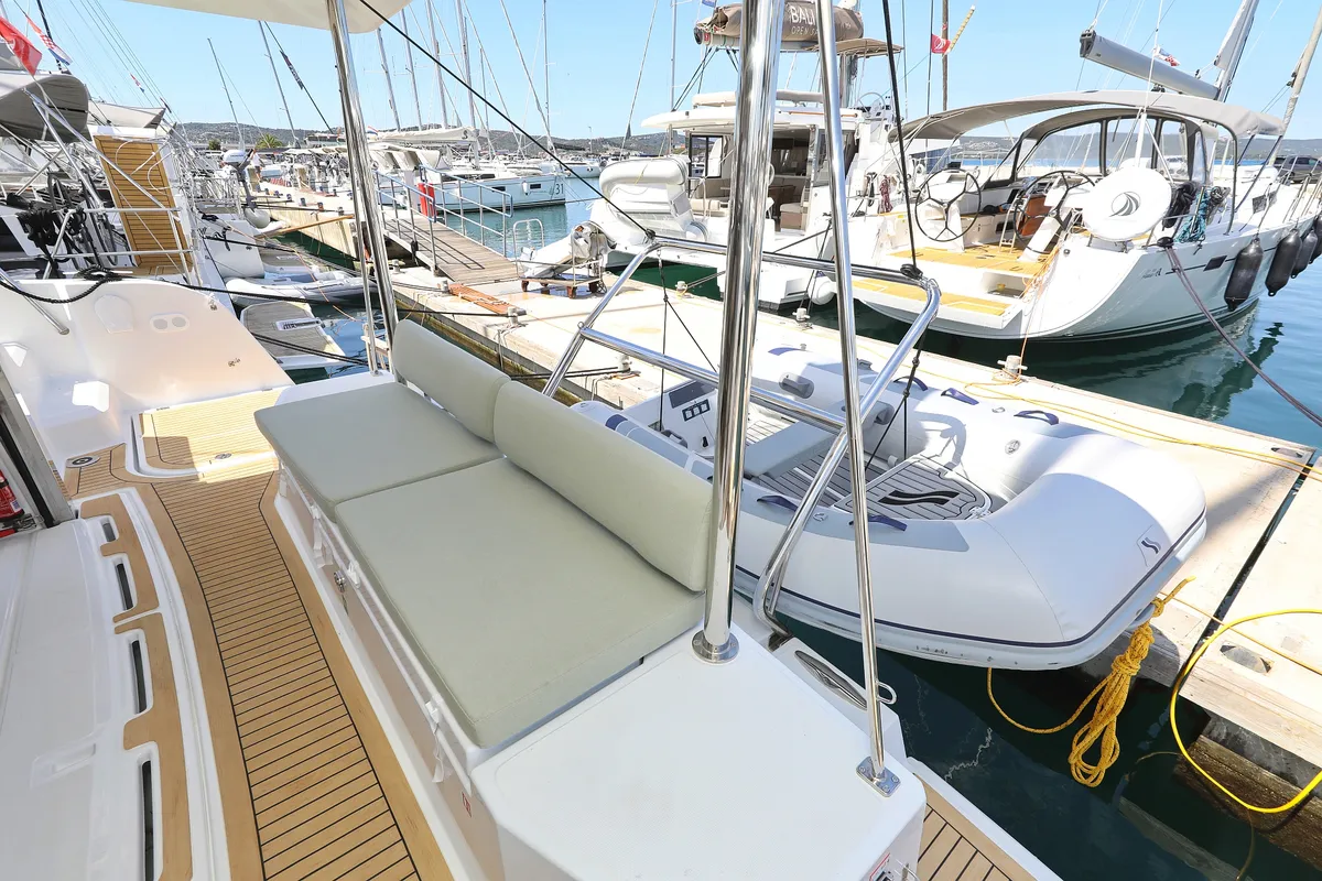Salon of Bella Mare, a Bali Catspace catamaran at Seget Donji, Croatia