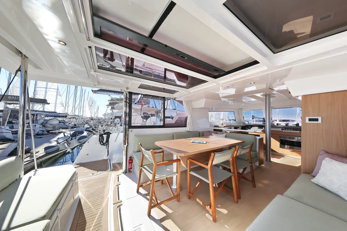 Salon of Bella Mare, a Bali Catspace catamaran at Seget Donji, Croatia