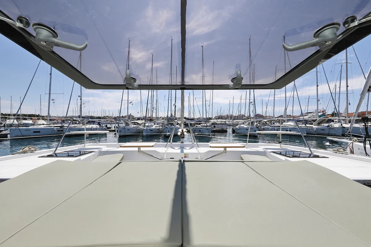 Head on Bella Mare, a Bali Catspace catamaran at Seget Donji, Croatia