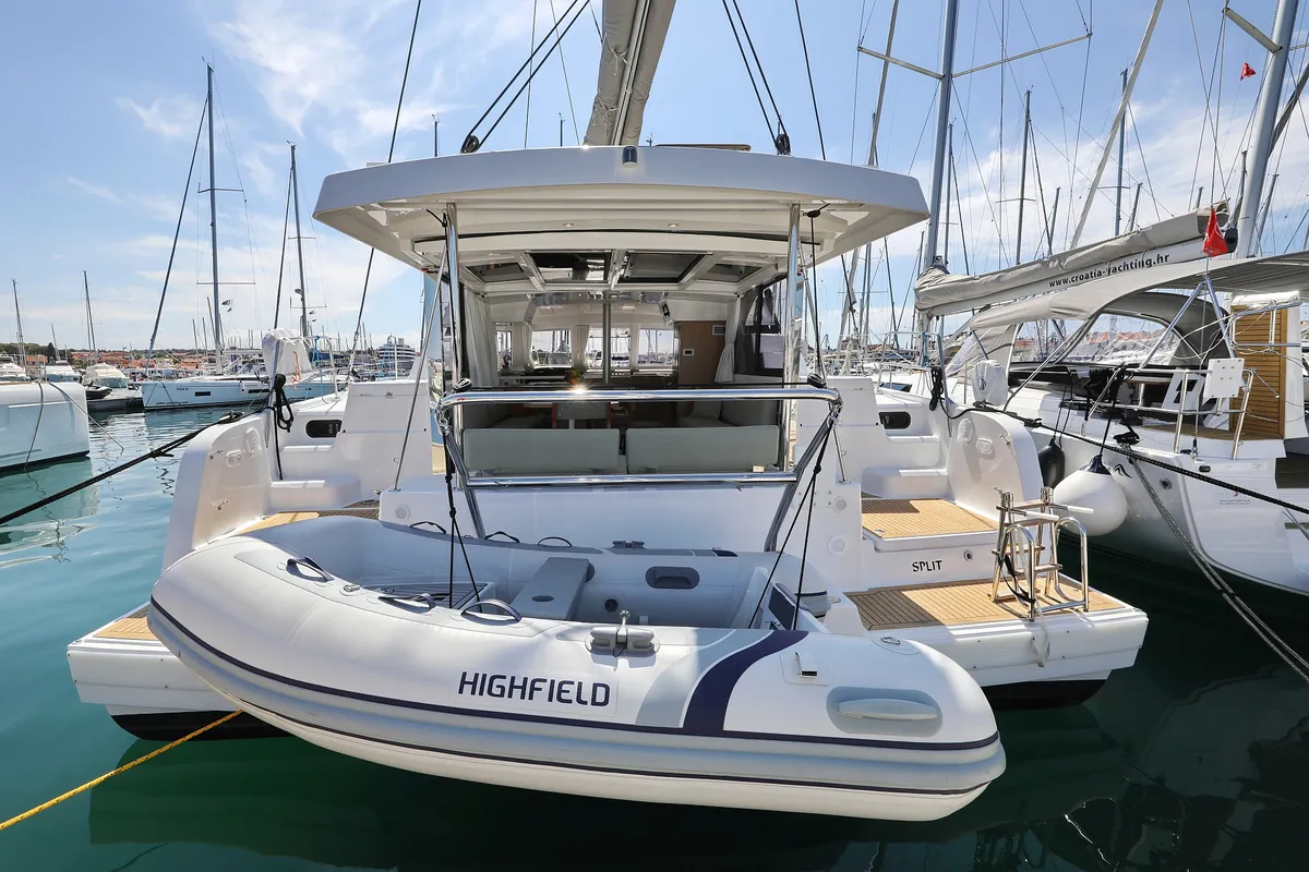 Exterior view of Bella Mare, a Bali Catspace catamaran at Seget Donji, Croatia