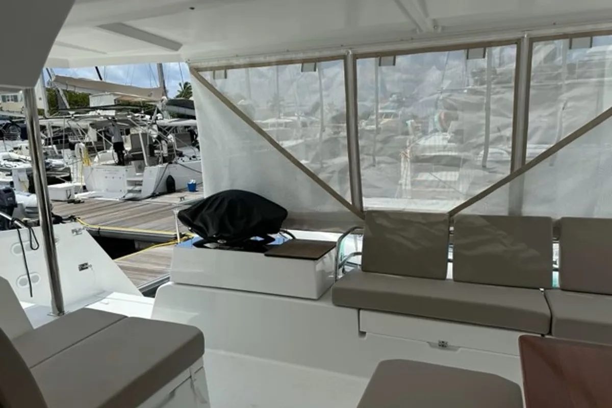 Deck of Unsupervised, a Fountaine Pajot Astrea 42 catamaran at Road Town, British Virgin Islands